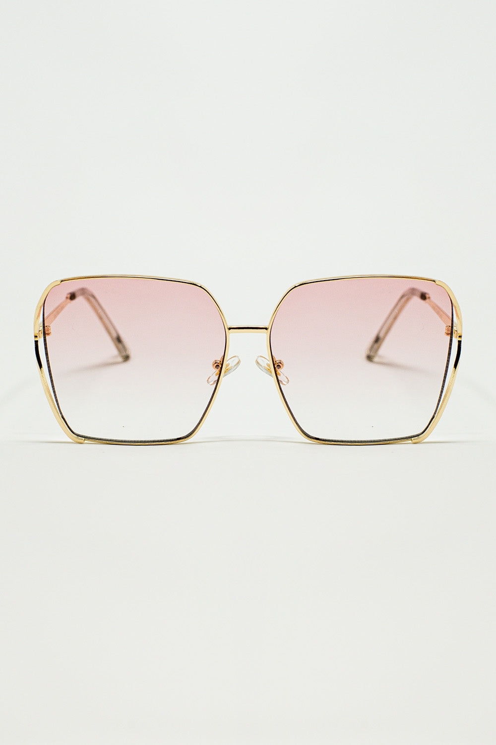 Q2 Óculos de sol quadrados de metal de grandes dimensões com lentes gradientes rosa claro