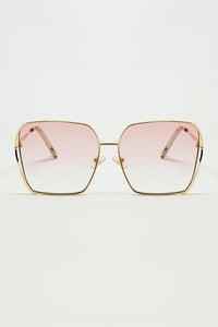 Q2 Óculos de sol quadrados de metal de grandes dimensões com lentes gradientes rosa claro