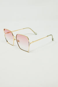 Óculos de sol quadrados de metal de grandes dimensões com lentes gradientes rosa claro