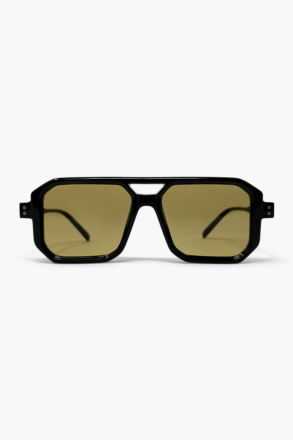 Q2 Óculos de Sol Quadrados Oversized com Armação Geométrica Preta e Lentes Oliva