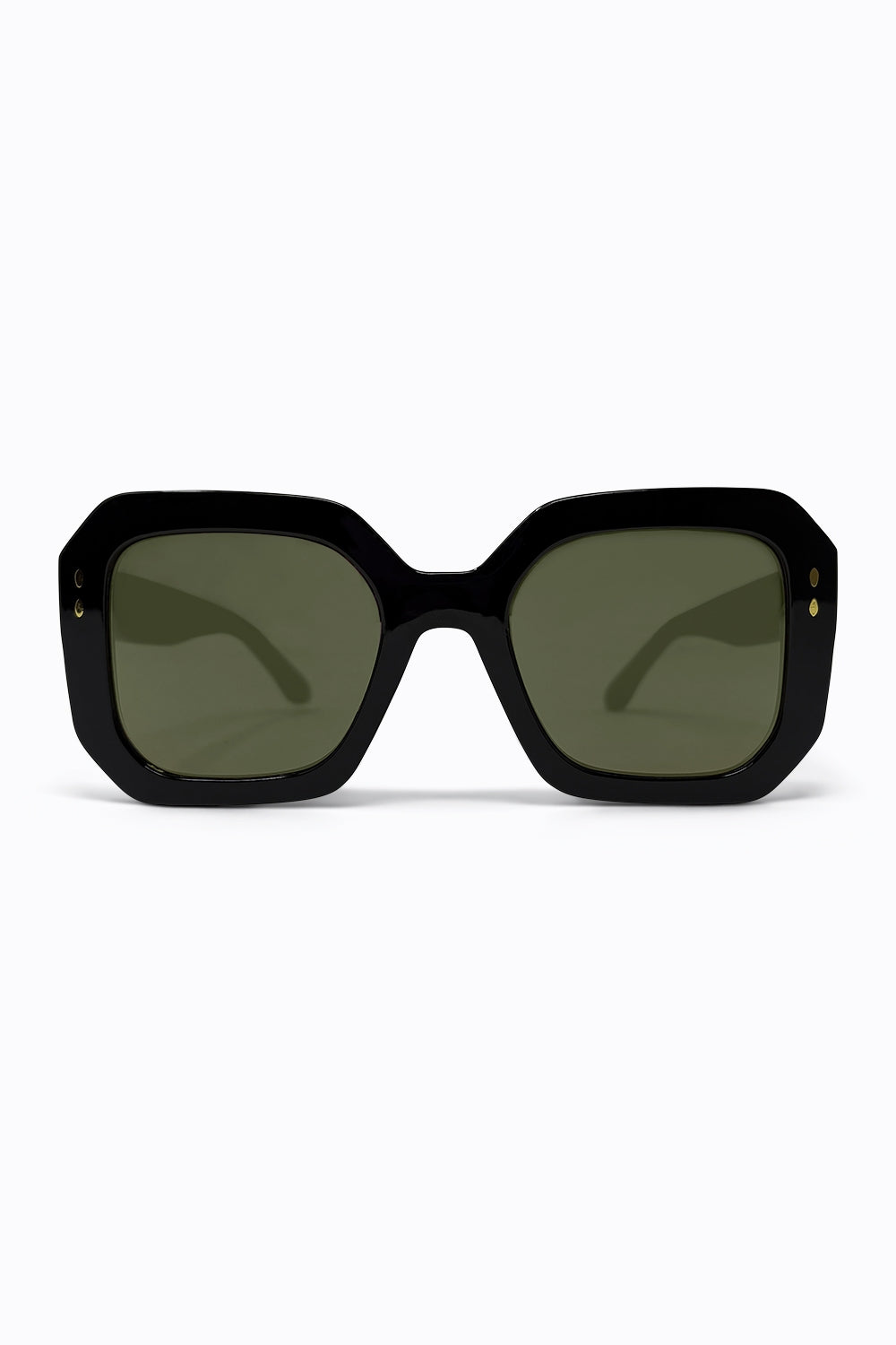 Q2 Óculos de sol quadrados oversized com tachas douradas geométricas pretas de acetato
