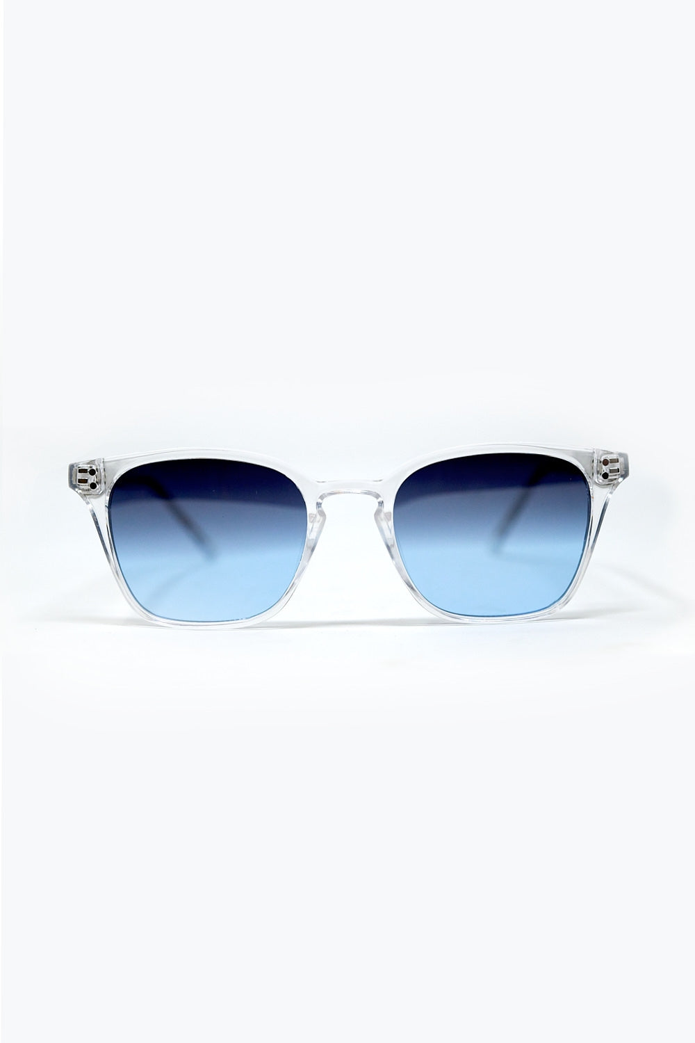 Q2 Óculos de sol quadrados transparentes com lentes azuis gradientes