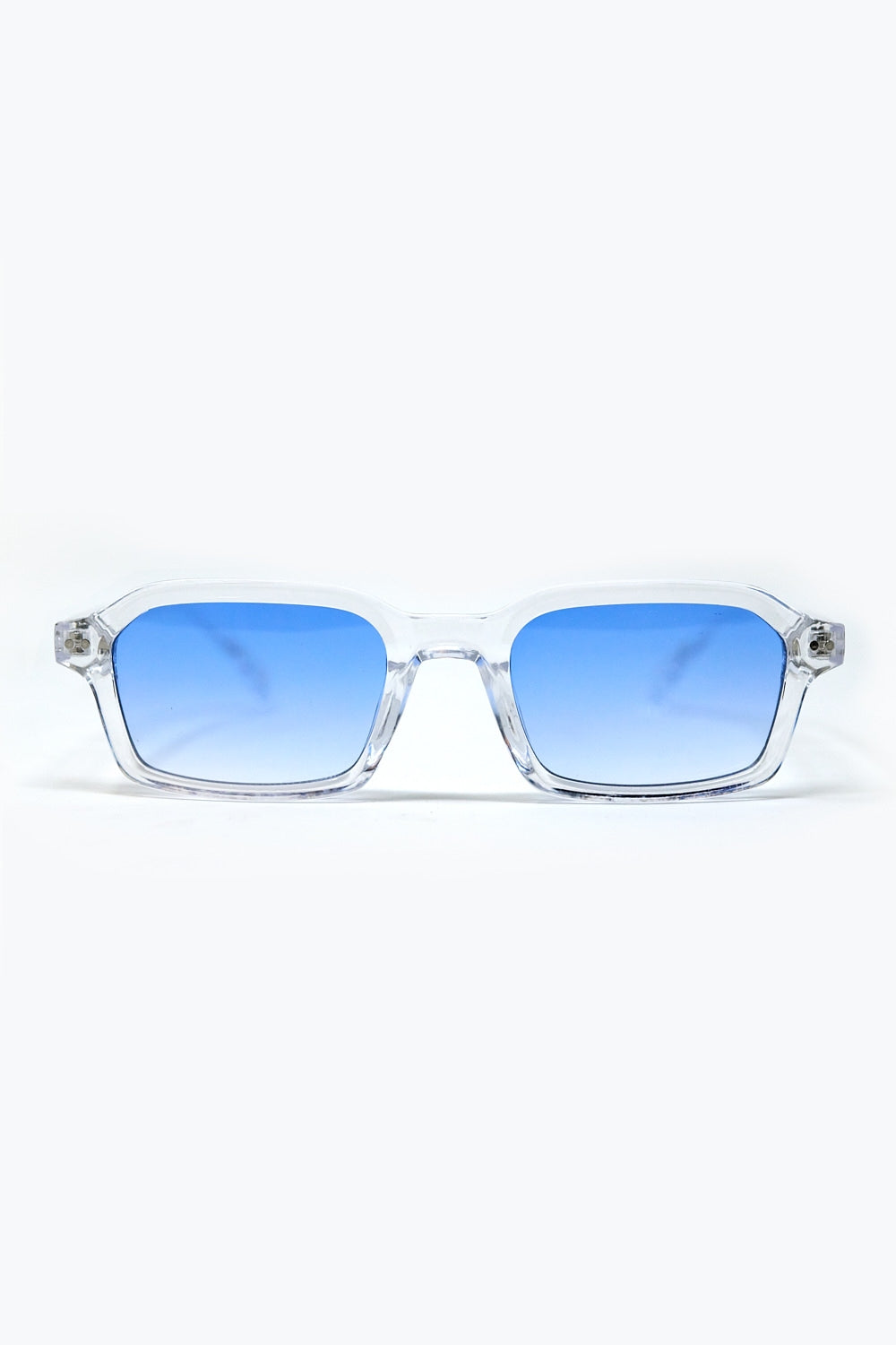 Q2 Óculos de sol rectangulares de acetato espesso com armação transparente e lente azul fumada