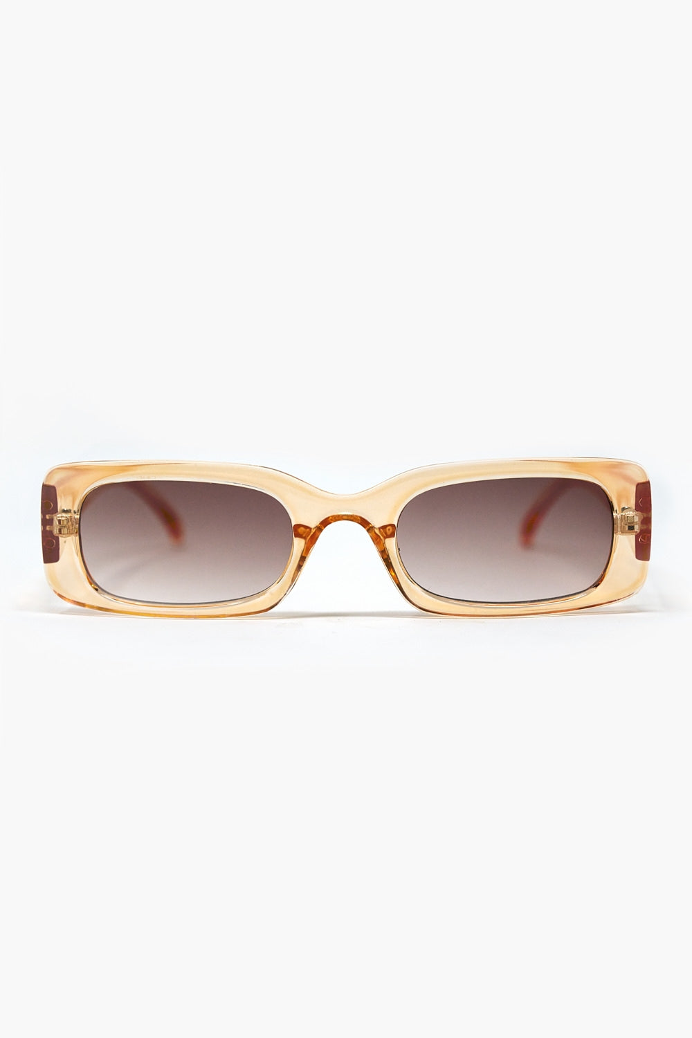 Q2 Óculos de sol rectangulares transparentes amarelos com lentes castanhas fumadas