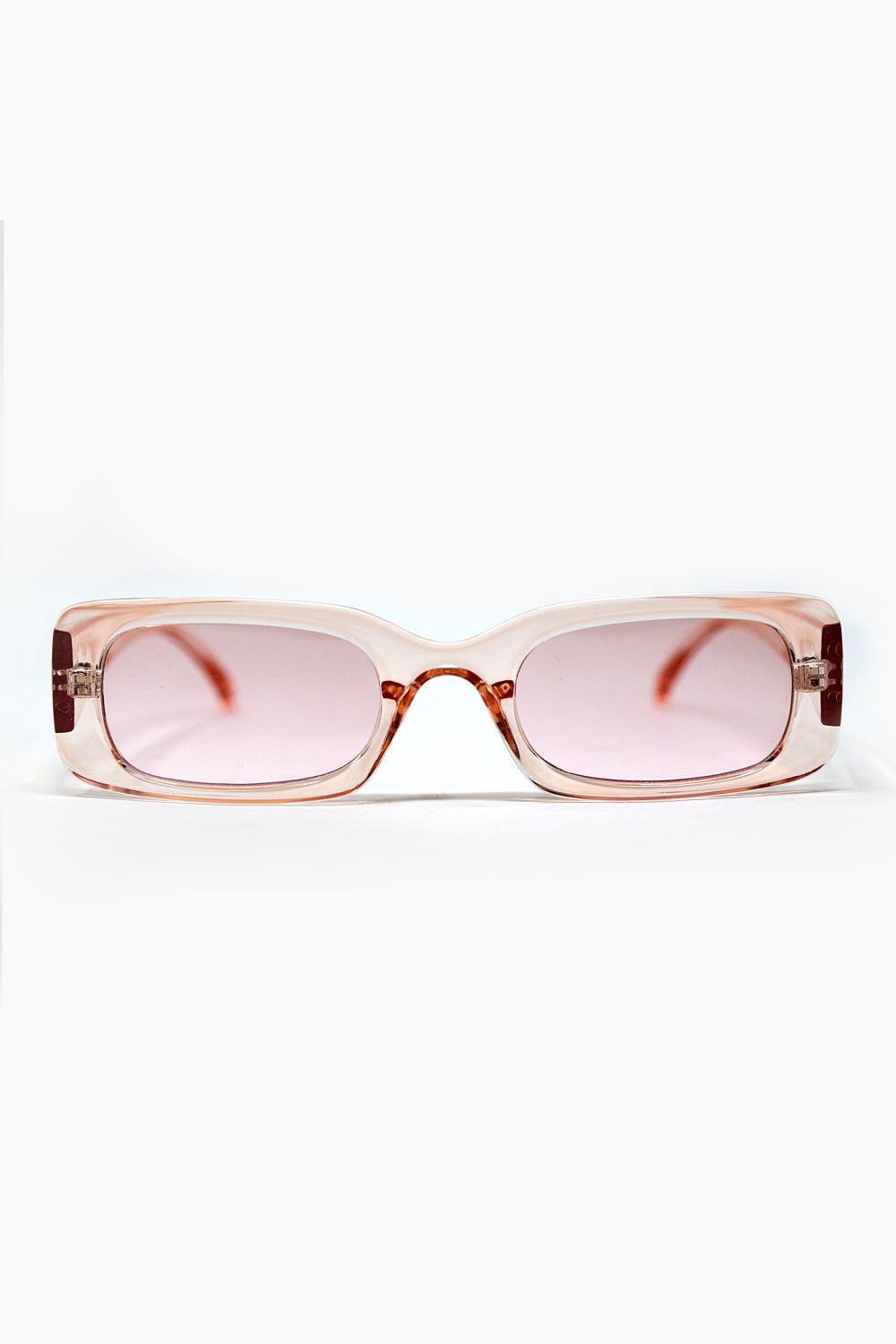Q2 Óculos de sol rectangulares transparentes cor-de-rosa com lentes fumadas cor-de-rosa