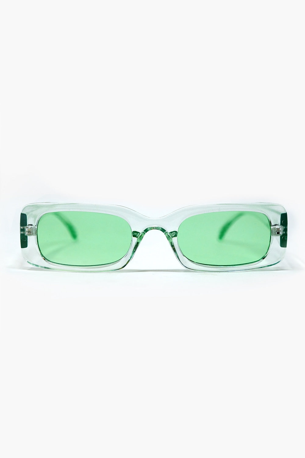 Q2 Óculos de sol rectangulares verdes transparentes com lentes verdes fumadas