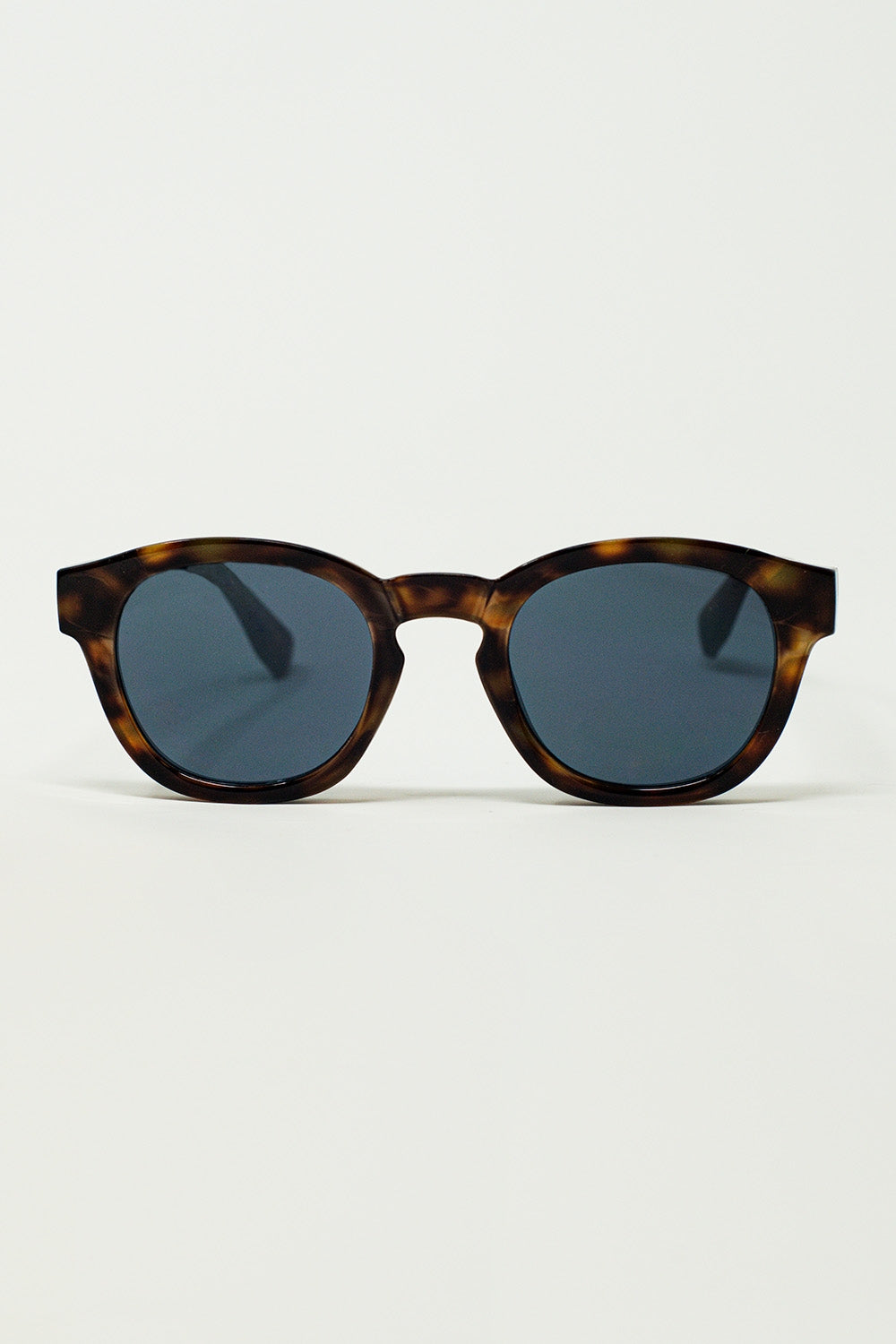 Q2 Óculos de sol redondos dos anos 90 com lentes pretas e armação em concha castanha escura Toroise