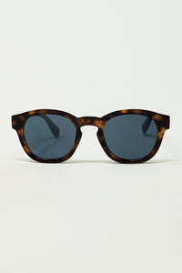 Q2 Óculos de sol redondos dos anos 90 com lentes pretas e armação em concha castanha escura Toroise