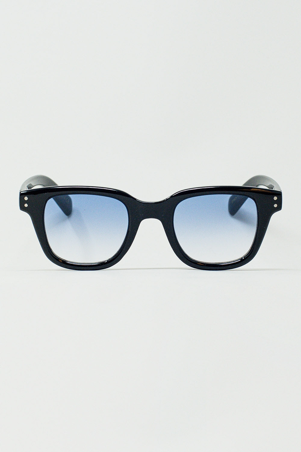 Q2 Óculos de sol redondos retro com lente azul fumada em preto