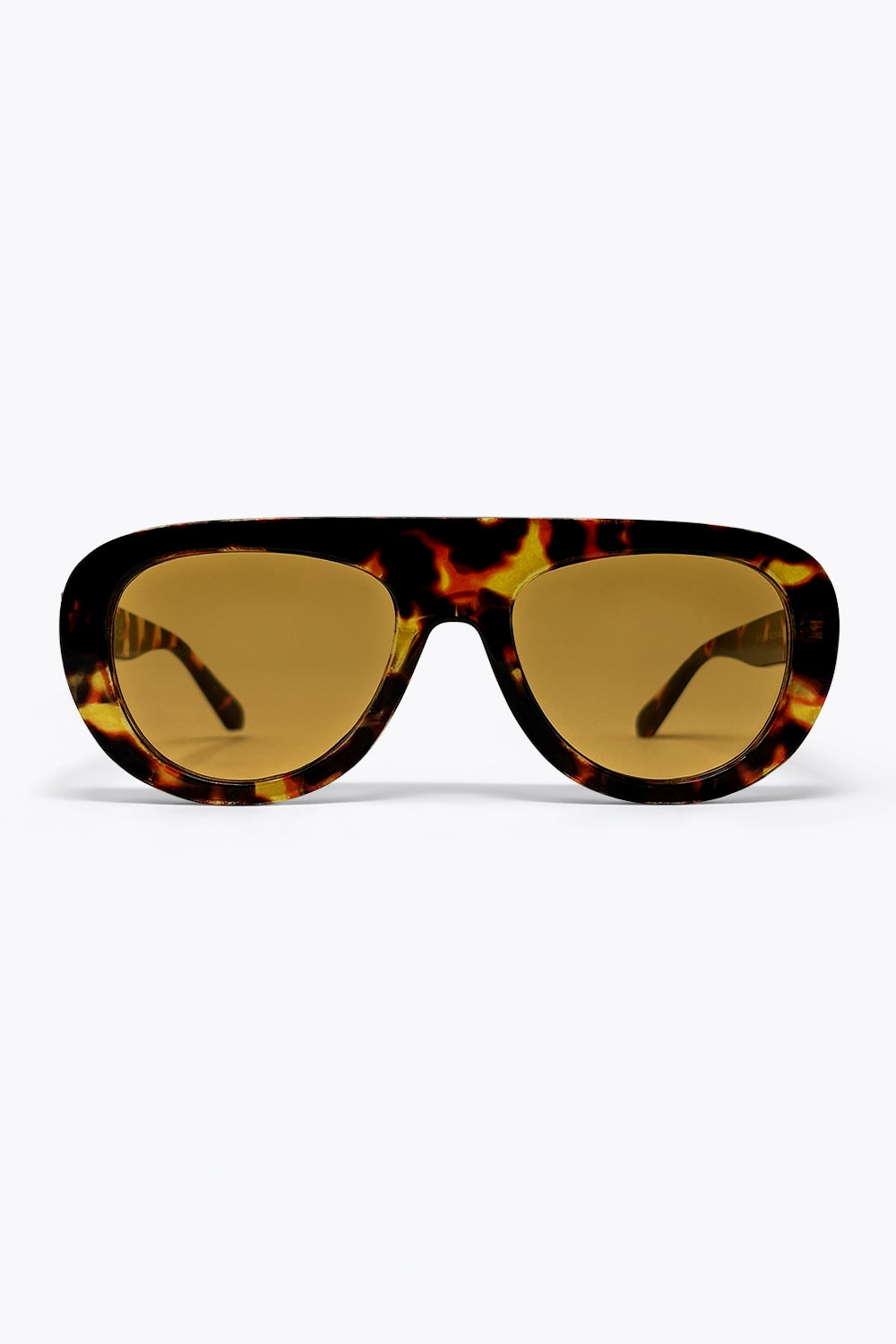 Q2 Óculos de Sol Retangulares Oversized com Armação Tartaruga Multicolorida e Lentes Âmbar