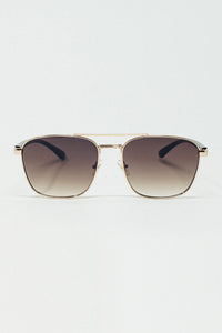 Q2 Óculos de sol Squared Metal com lente castanha fumada