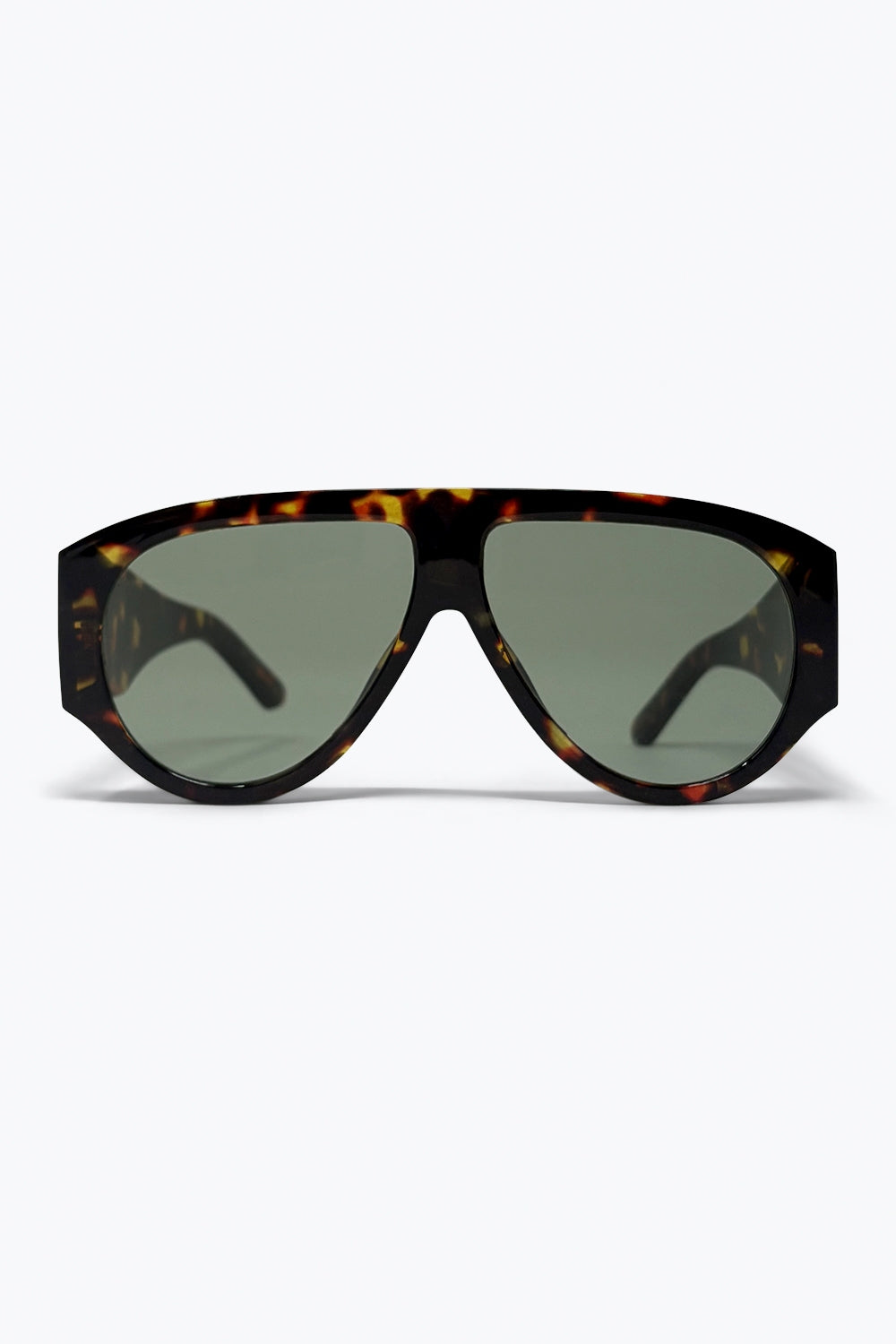 Q2 Óculos de Sol Tartaruga Oversized Shield com Lentes Verdes