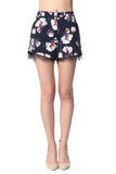 Q2 Marinha shorts azuis no impressão floral com detalhe de renda