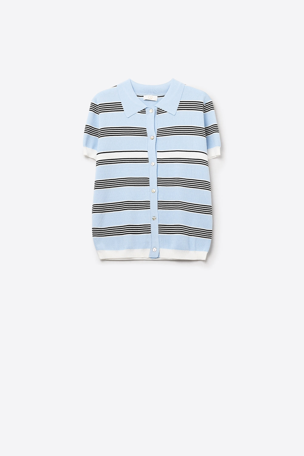 Polo com botões às riscas azul bebé
