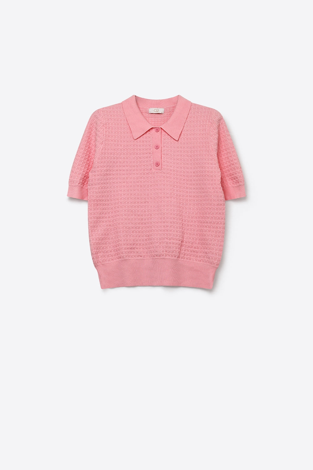 Polo com Botões em Malha Waffle em rosa com Manga Curta