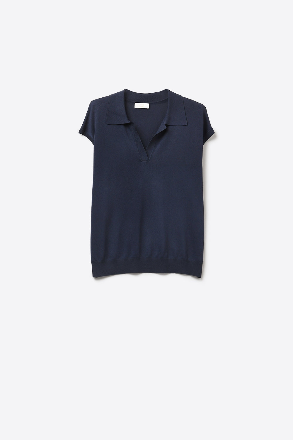 Q2 Polo de Malha Fina com Manga Curta em Azul Marinho