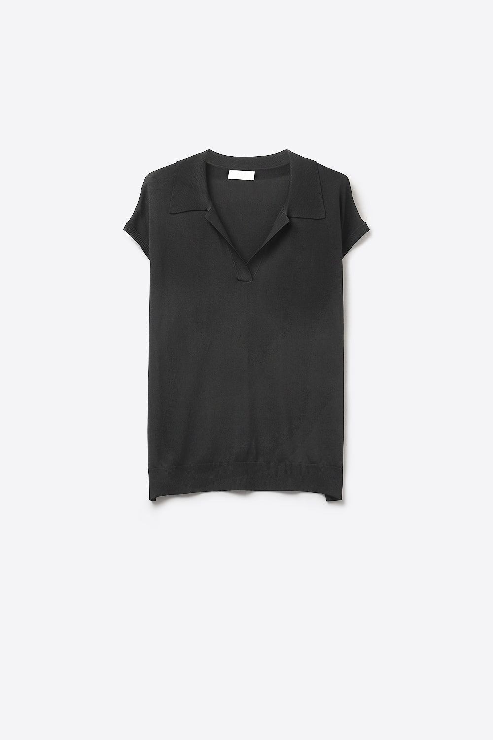 Q2 polo de malha fina com mangas curtas em preto