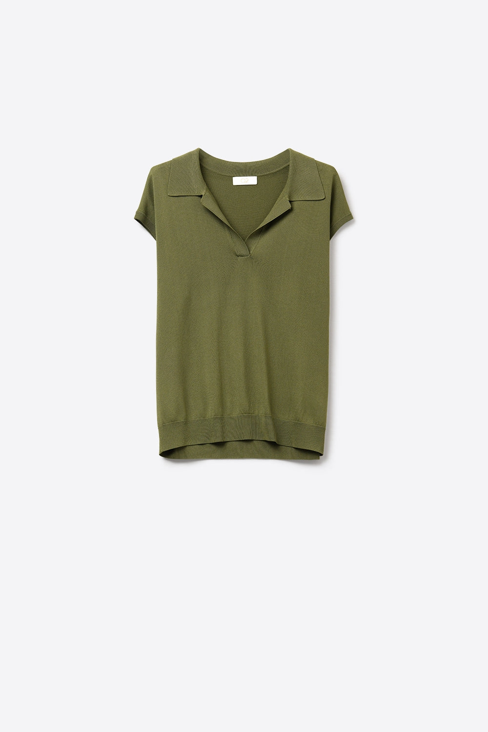 Q2 Polo de Malha Fina Verde Oliva com Mangas Caídas
