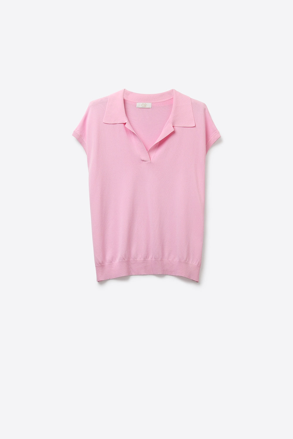 Q2 Polo leve de malha rosa com mangas curtas