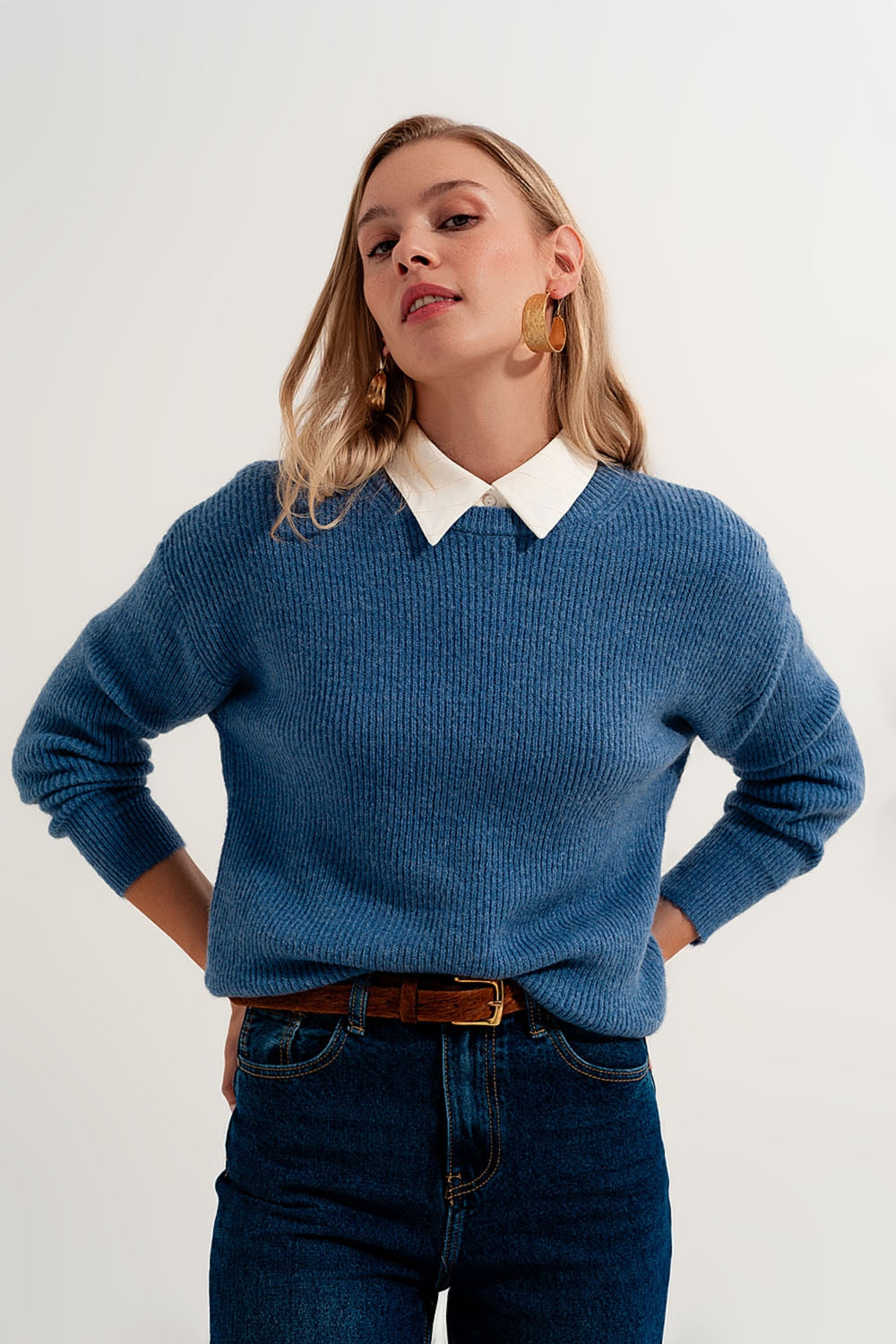 Pullover com pescoço redondo em cor azul