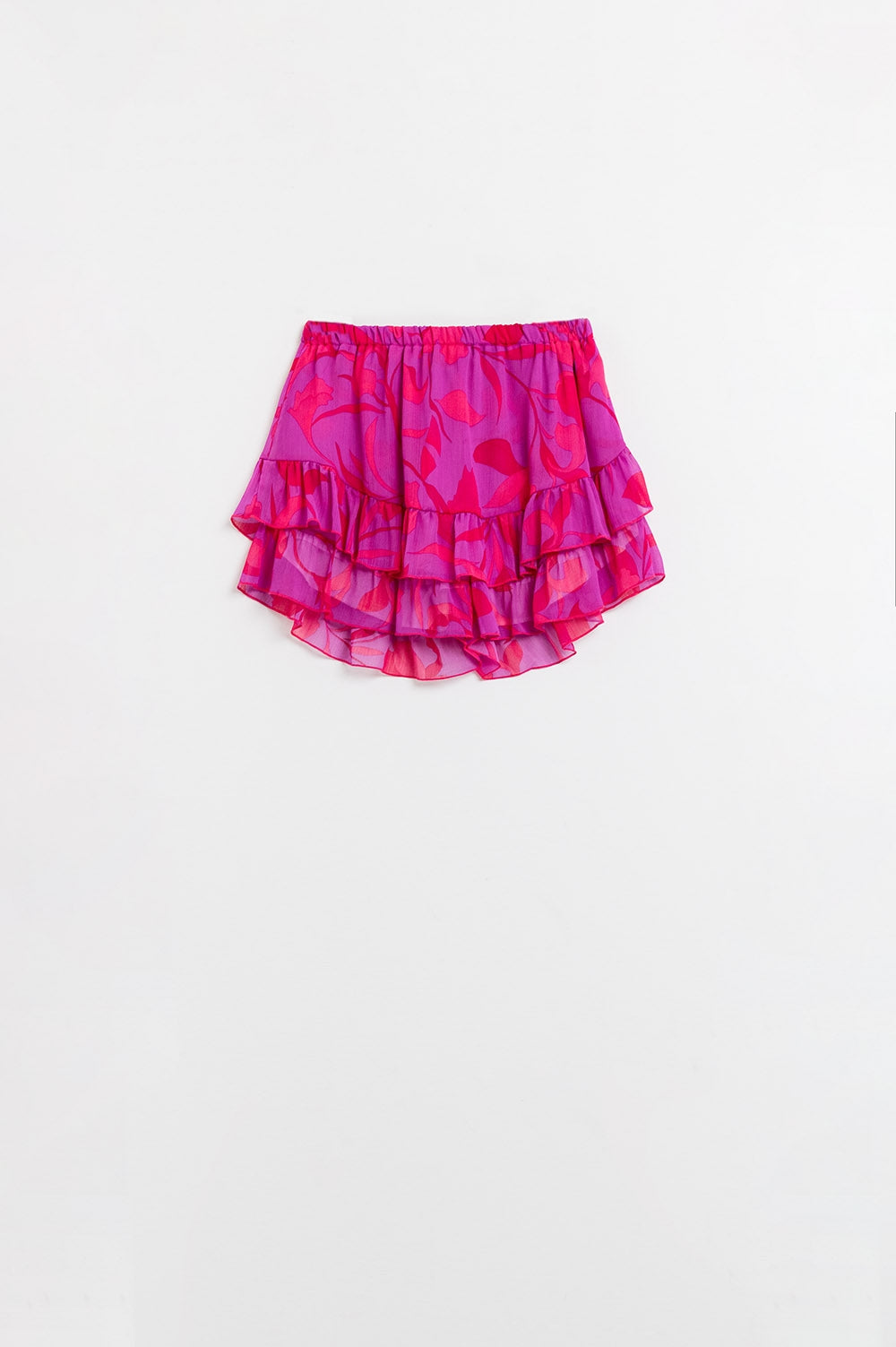 Q2 Saia de design ruched em cor-de-rosa e vermelho com cintura elástica
