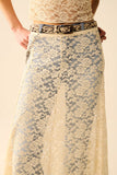Saia longa de renda bege com design floral