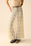 Saia longa de renda bege com design floral