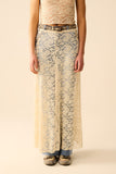 Q2 Saia longa de renda bege com design floral