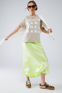 Saia longa de seda lime com fenda lateral