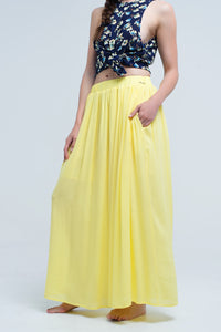 Saia maxi amarela com bolsos
