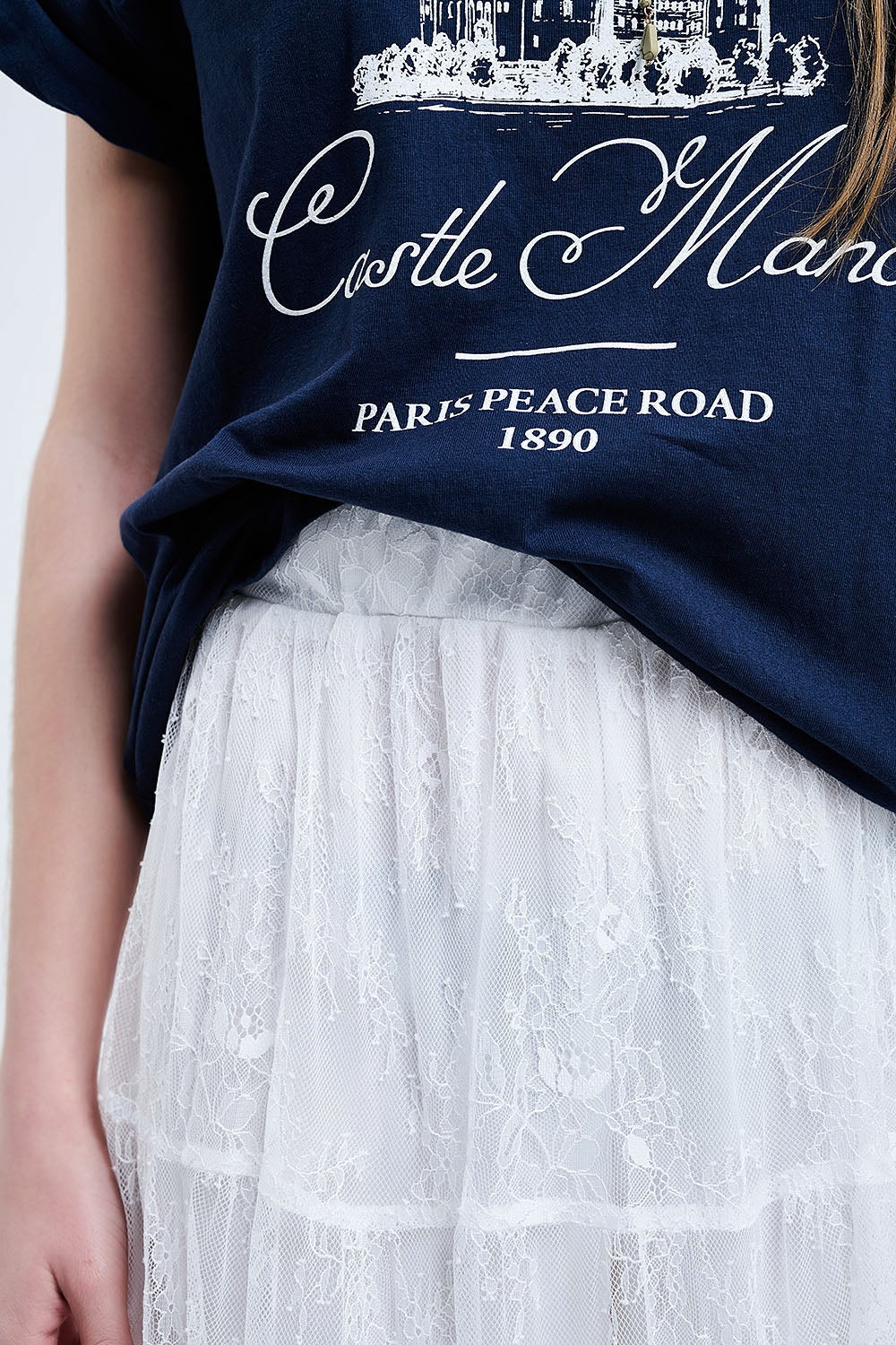 saia maxi de renda branca com estampado floral