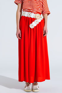 Q2 Saia maxi em tecido fluido vermelho com cintura elástica
