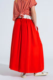 Saia maxi em tecido fluido vermelho com cintura elástica