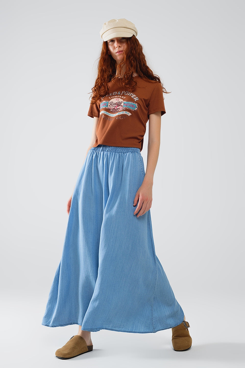 Saia maxi em Tencel em ganga azul