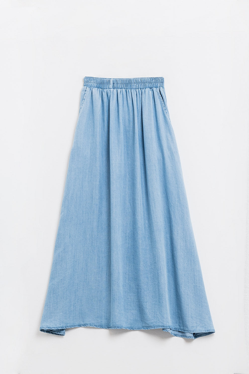 Saia maxi em Tencel em ganga azul