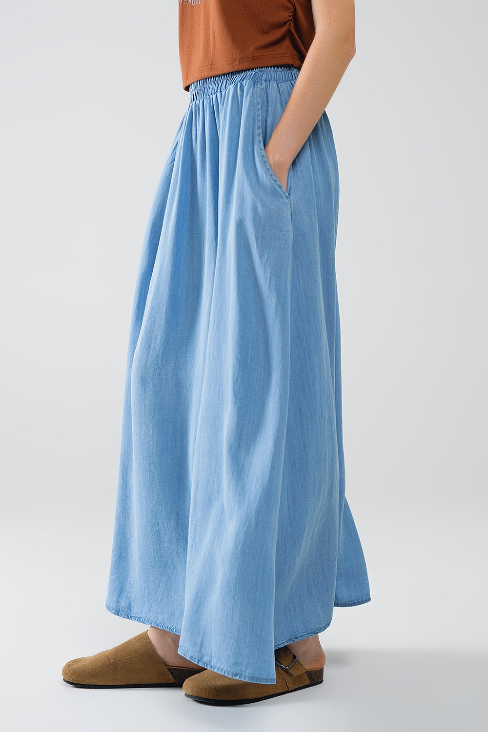 Saia maxi em Tencel em ganga azul