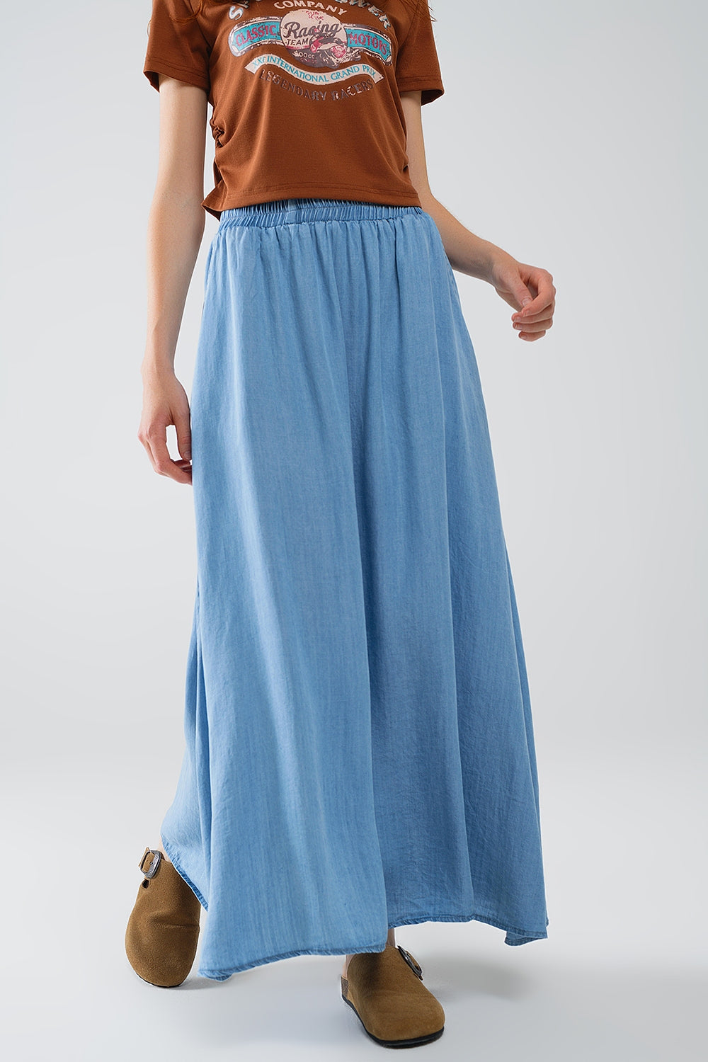 Saia maxi em Tencel em ganga azul