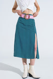 Q2 Saia maxi em verde com estampado de flores e fenda lateral