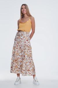 Saia midi coluna com estampa flor da selva