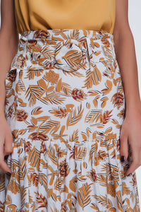 Saia midi coluna com estampa flor da selva