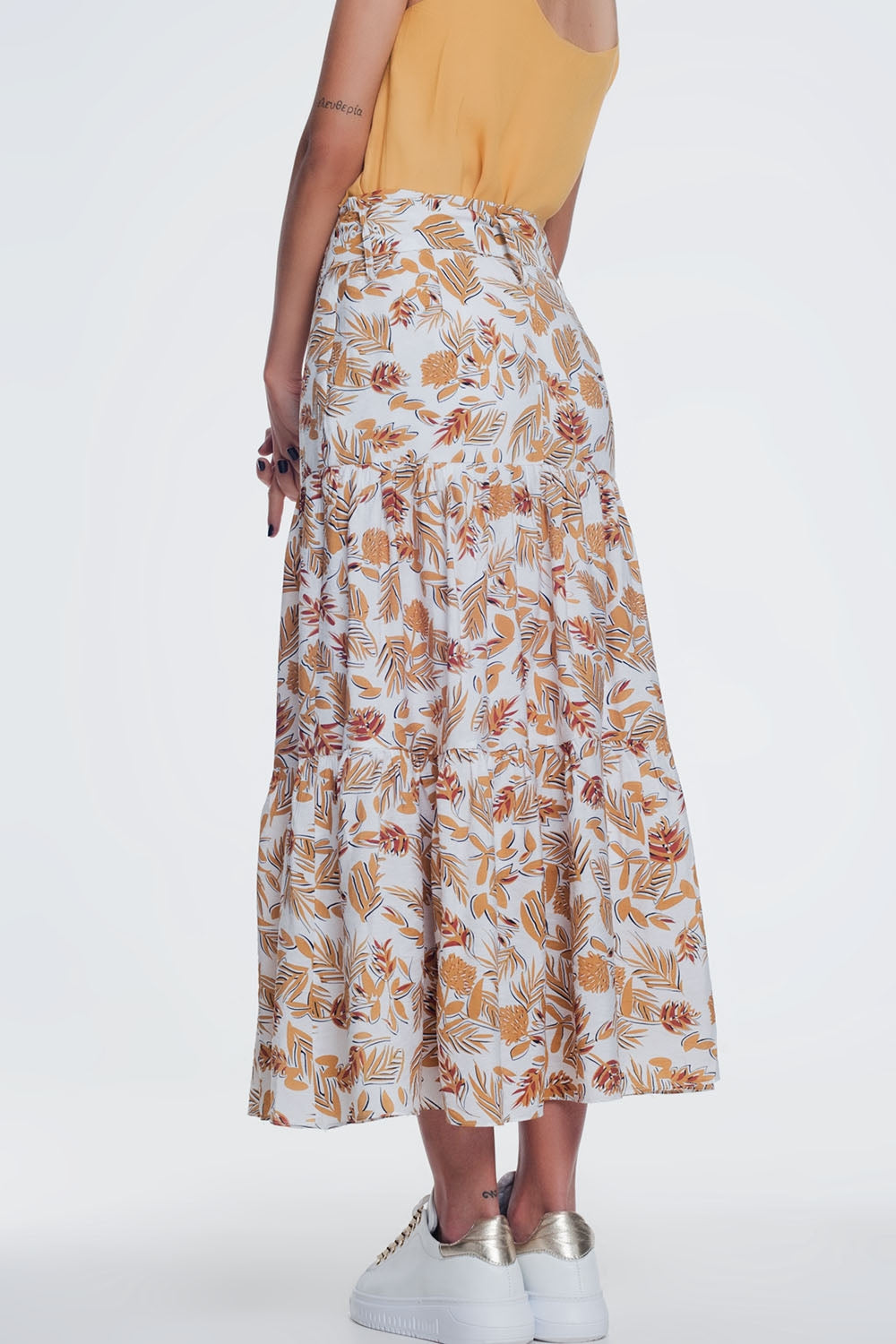 Saia midi coluna com estampa flor da selva