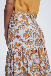 Saia midi coluna com estampa flor da selva