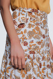 Saia midi coluna com estampa flor da selva