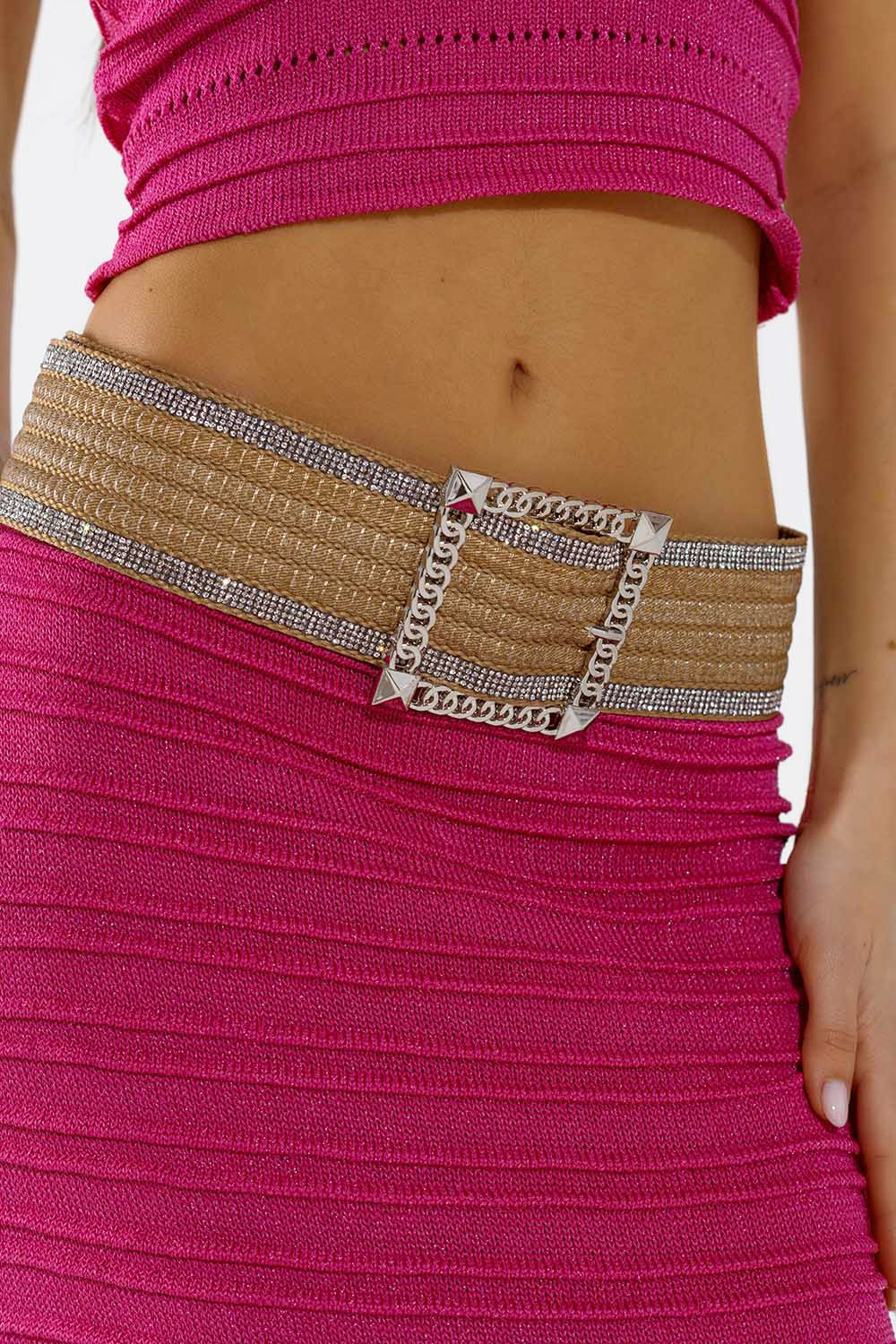 Saia midi de malha em fuschia