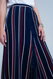 Saia midi listrada azul marinho