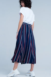 Saia midi listrada azul marinho