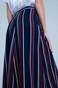 Saia midi listrada azul marinho