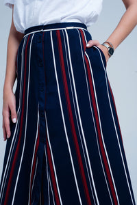 Saia midi listrada azul marinho
