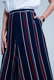 Saia midi listrada azul marinho