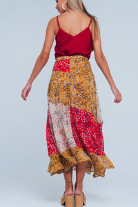 Saia vermelha comprida com estampado de flores